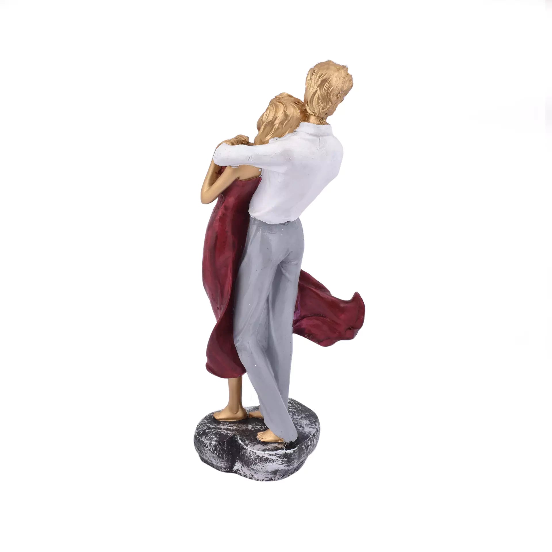 Couple Statue with Girl in Red Frock Resin Sculpture