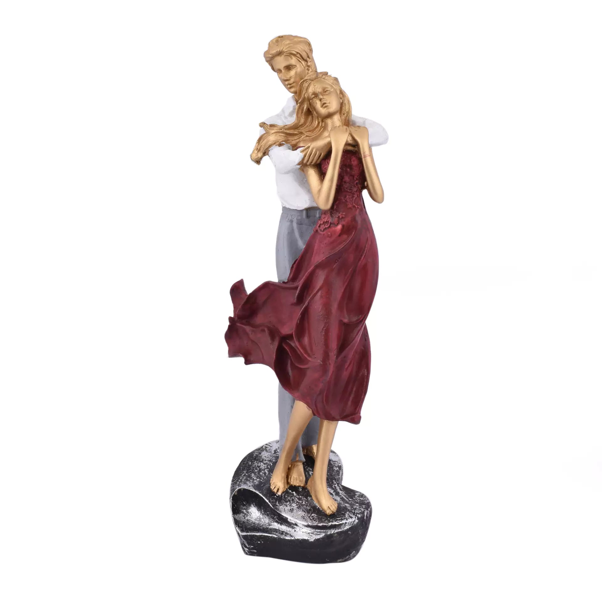 Couple Statue with Girl in Red Frock Resin Sculpture