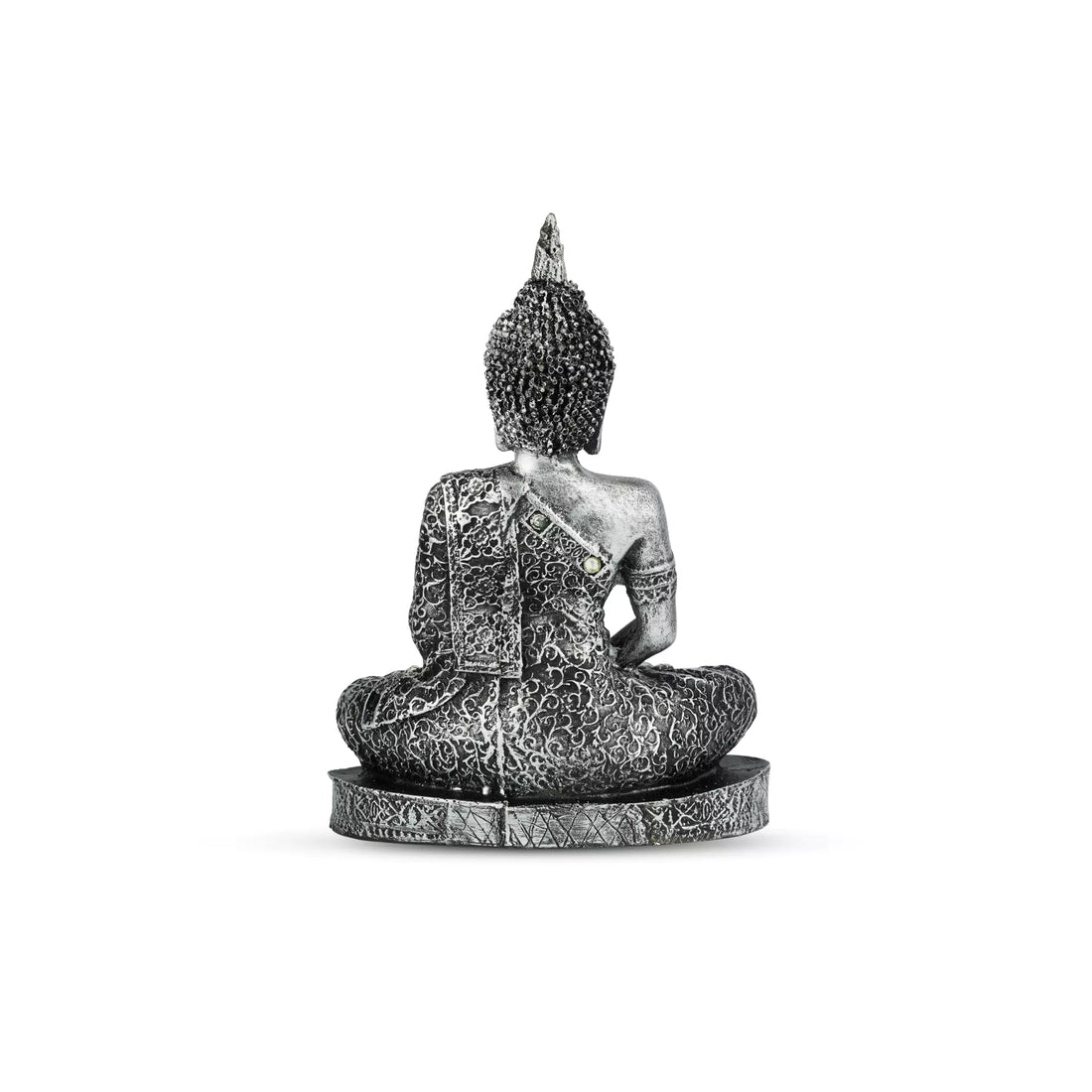 Silver Meditating Buddha Resin Sculpture