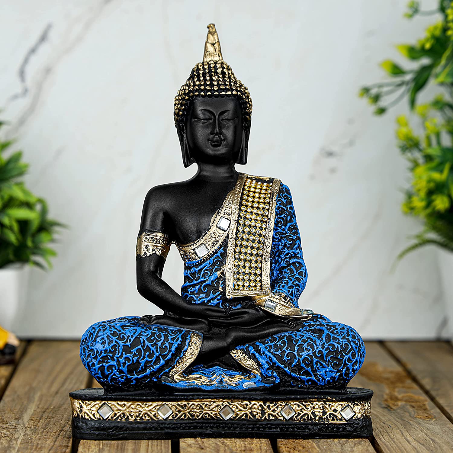 Blue Samadhi Buddha Idol Statue Showpiece in Polyresin