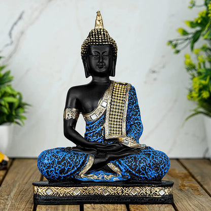 Blue Samadhi Buddha Idol Statue Showpiece in Polyresin