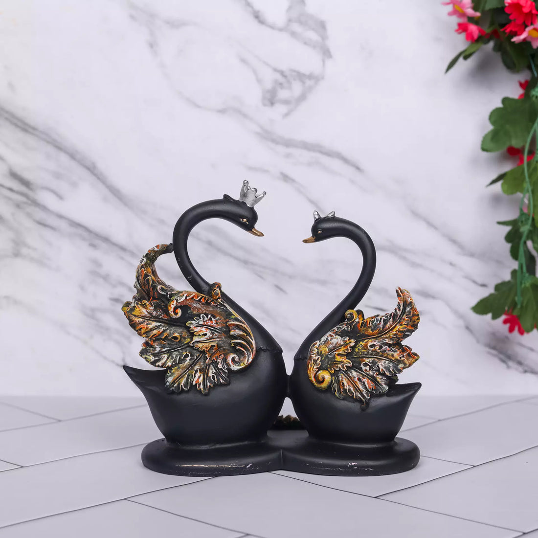 Elegant Swan Couple Resin Sculpture