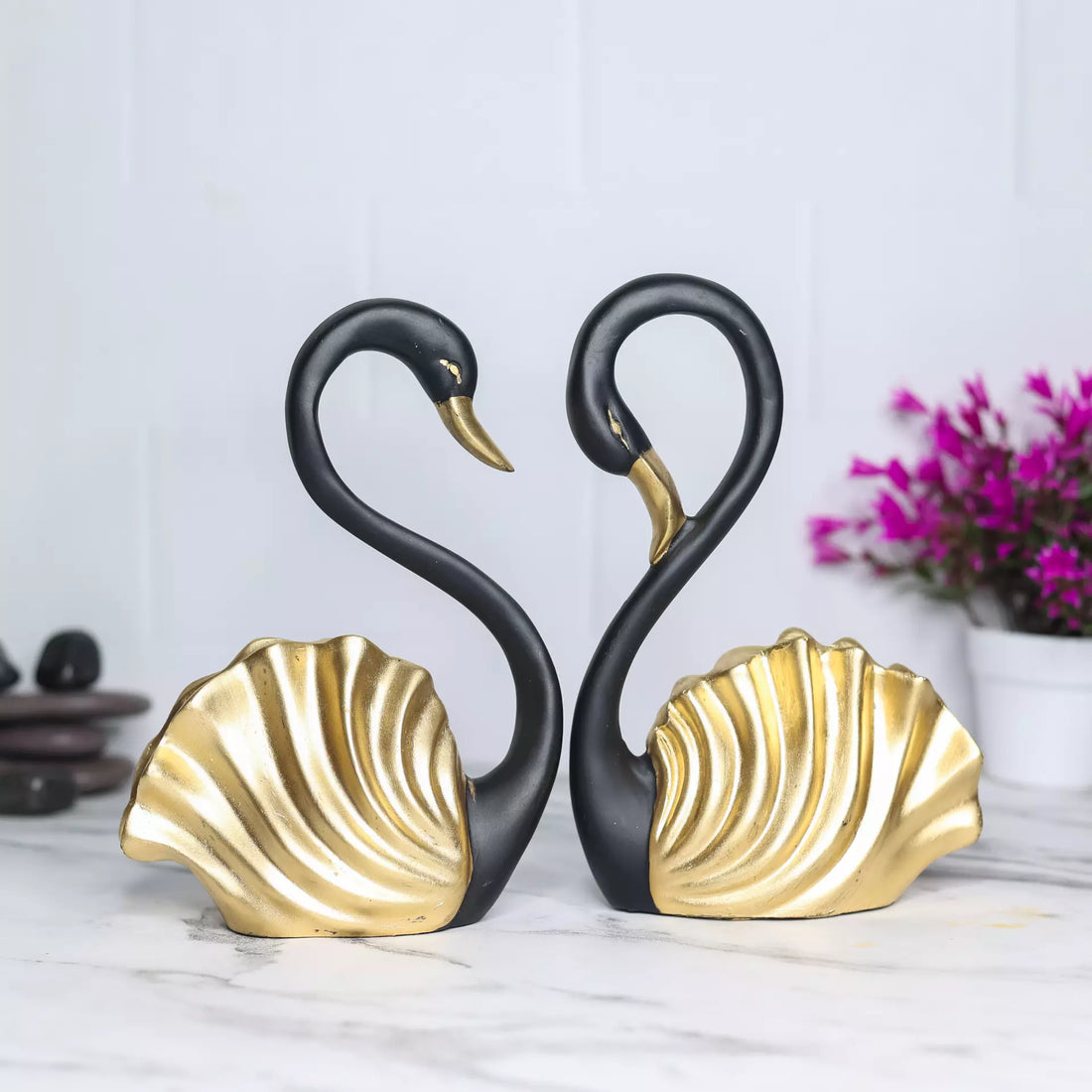 Golden Swan Couple Resin Statue