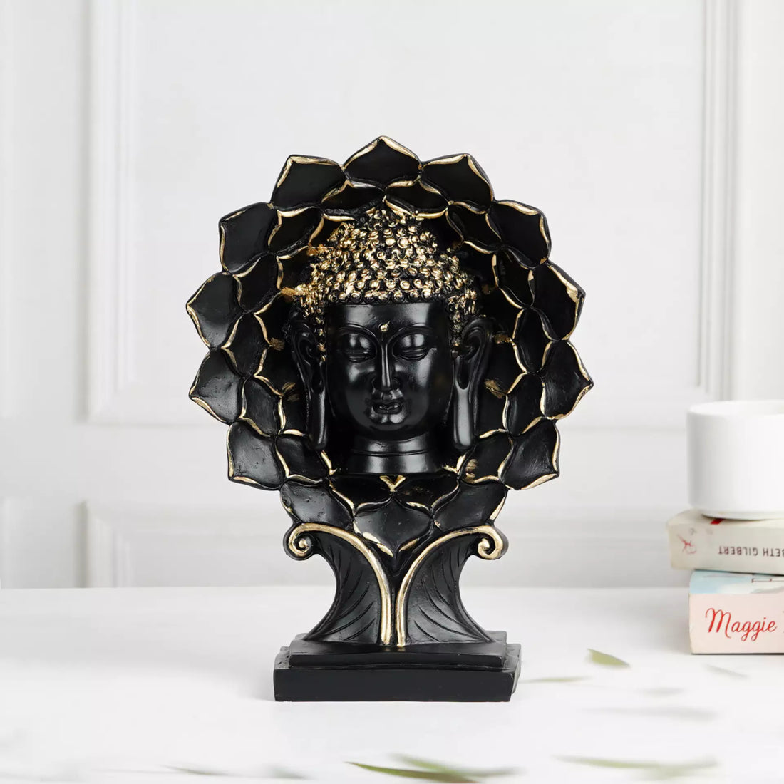 Black Buddha Face Tree Resin Sculpture