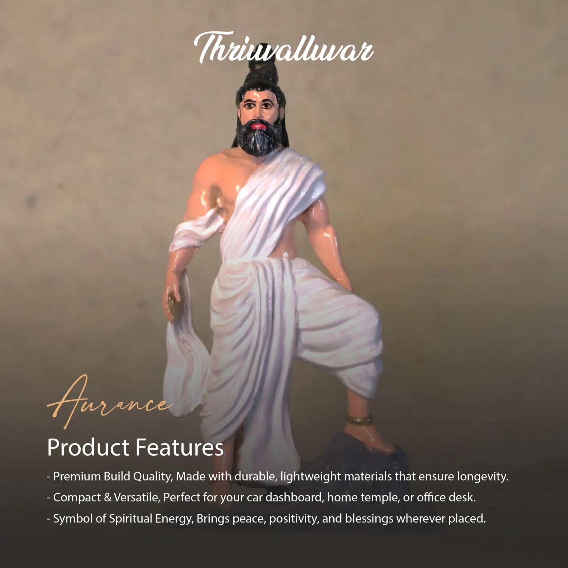 Thiruvalluvar Statue | Handmade Resin Marble Finish Idol | Multi Colour Hand Painted Tamil Saint Sculpture for Home Decor &amp; Gifting