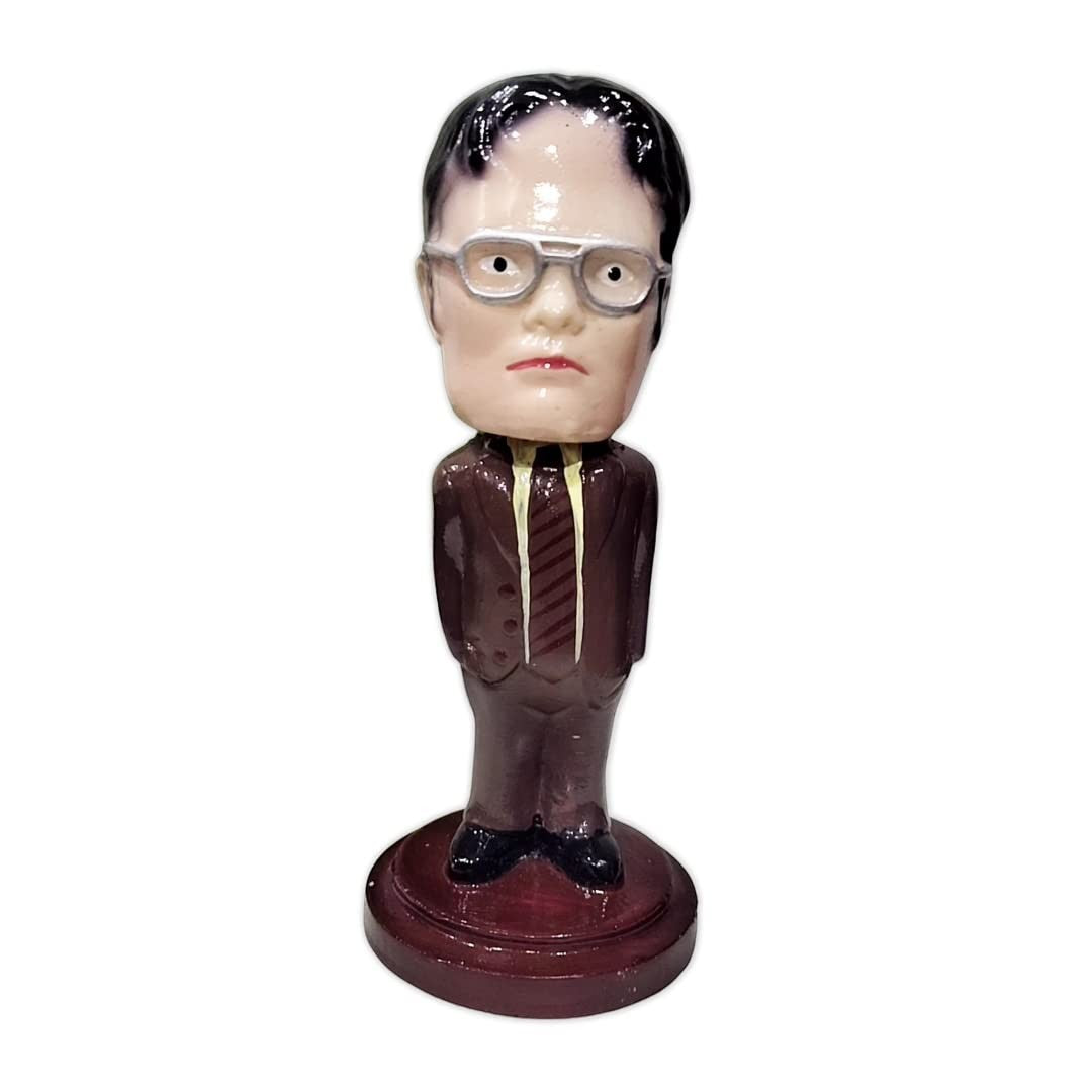 Aurance Dwight Schrute bobblehead figurine from The Office, crafted from resin with a detailed suit and glasses.