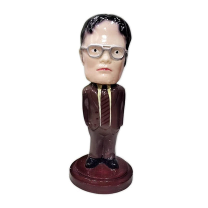 Aurance Dwight Schrute bobblehead figurine from The Office, crafted from resin with a detailed suit and glasses.