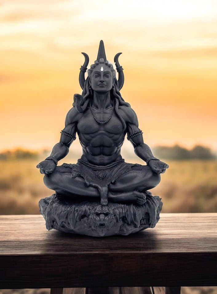 Aurance Lord Shiva resin idol in a meditative pose, featuring detailed craftsmanship for a car dashboard.