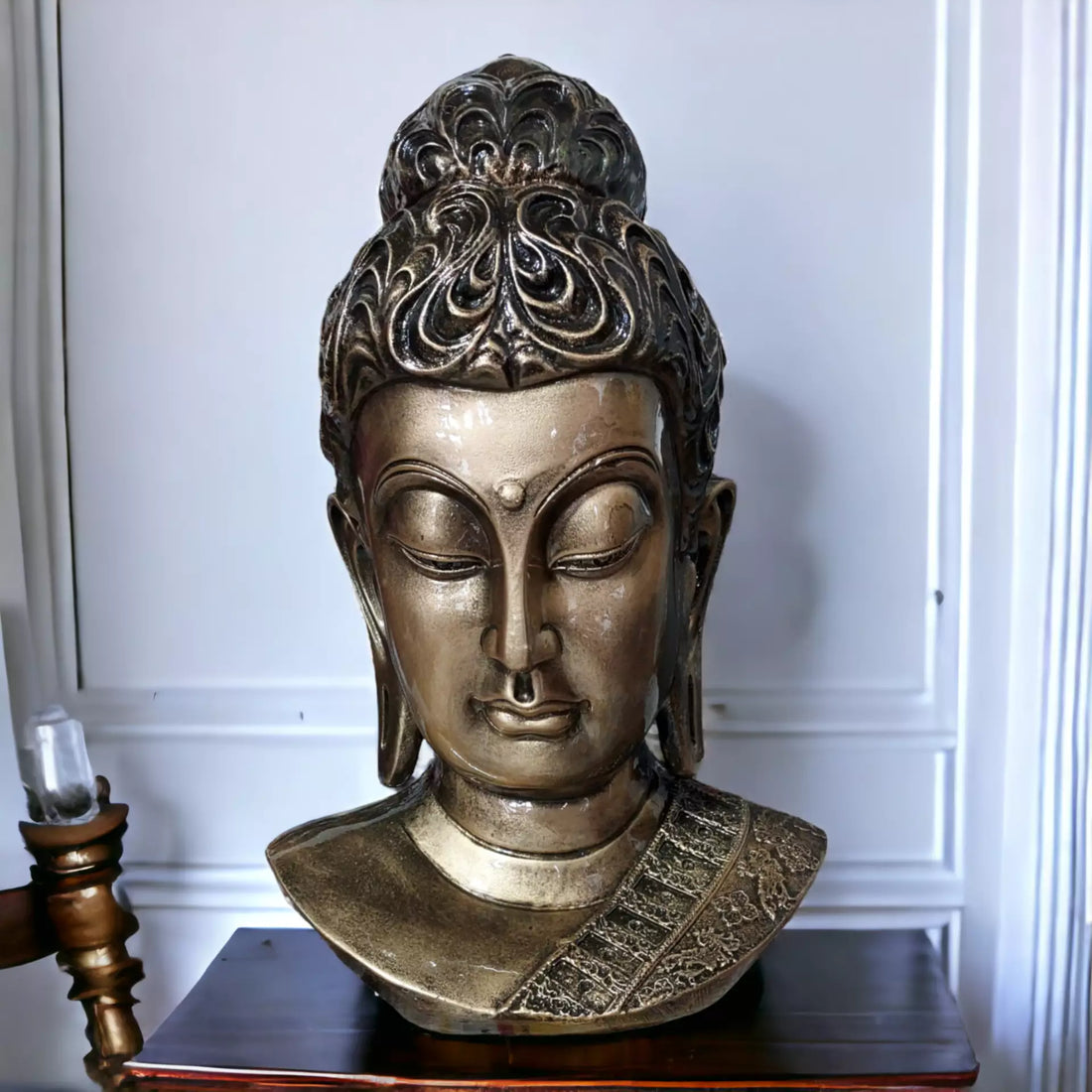 Antique Big Buddha Face Resin Handcrafted Statue