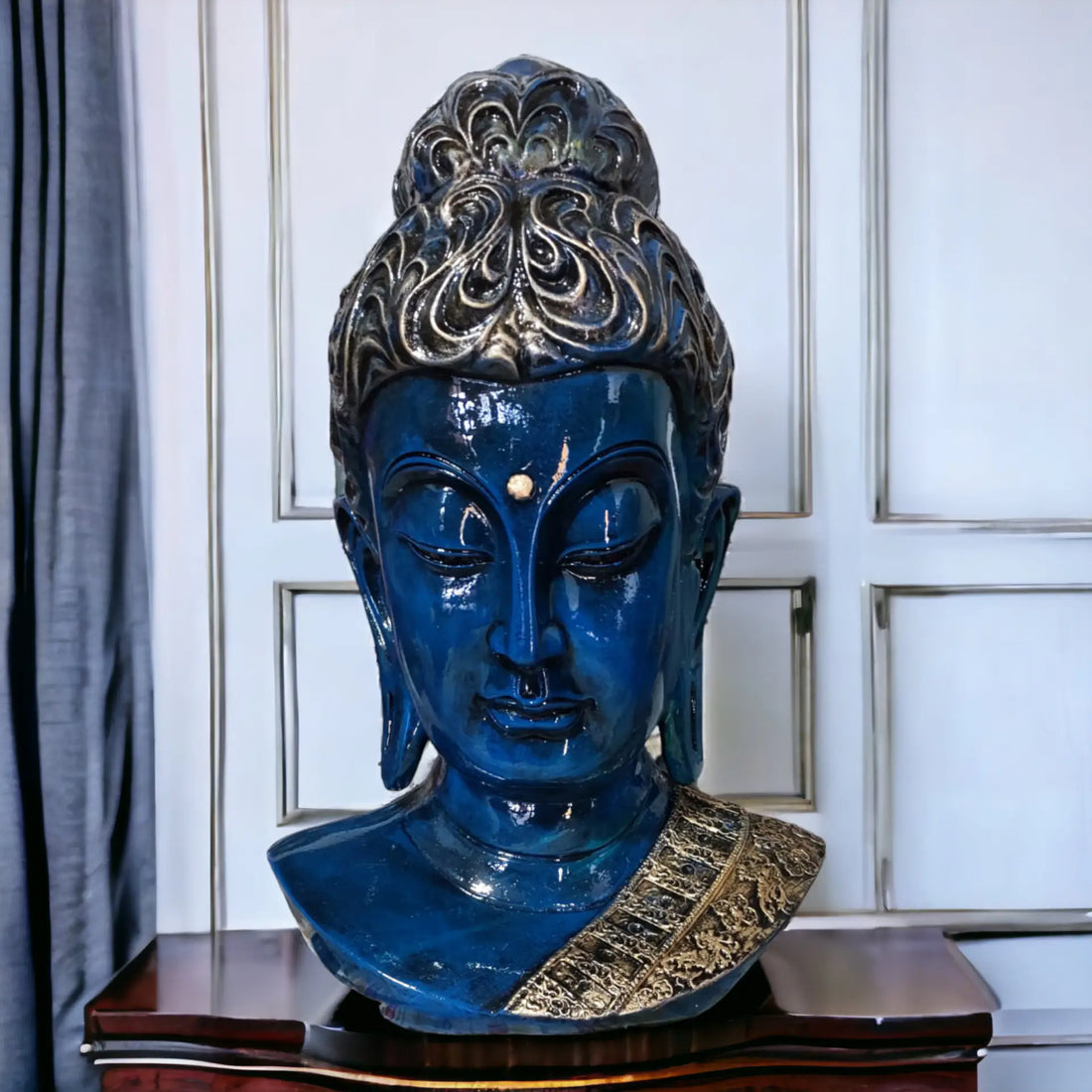 Blue Big Buddha Face Resin Spiritual Sculpture