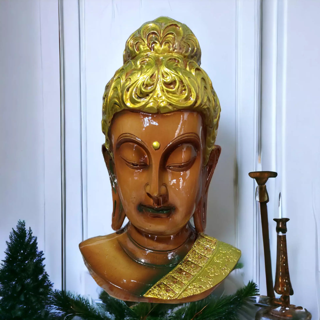 Mustard Big Buddha Face Resin Sculpture