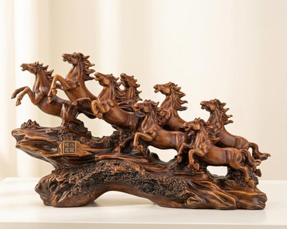 Running Seven Horses Resin Showpiece for Home Decor &amp; Vastu | Handmade Premium Feng Shui Horse Statue