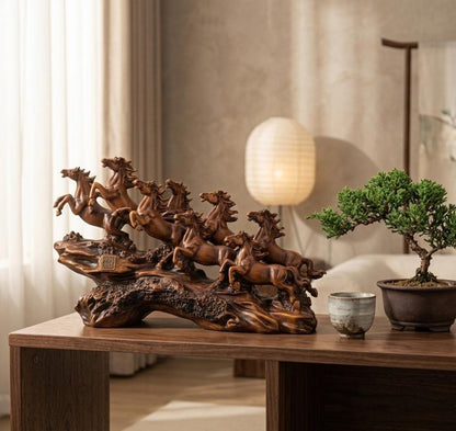 Running Seven Horses Resin Showpiece for Home Decor &amp; Vastu | Handmade Premium Feng Shui Horse Statue