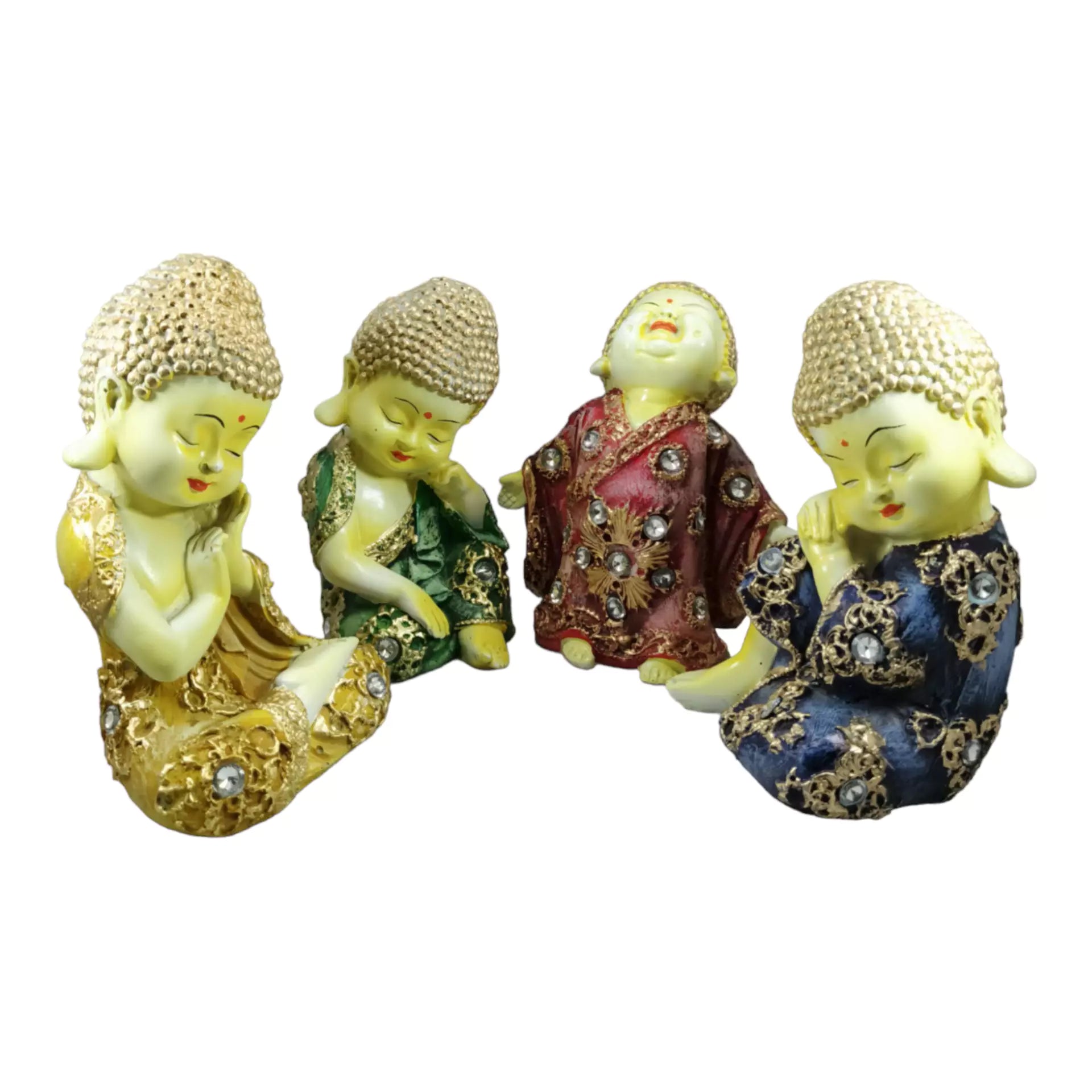 Set of 4 Handcrafted Buddha Resin Statues