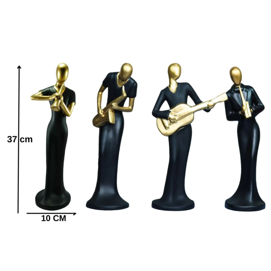 Set Of 4 Black Musical Lady Resin Sculpture