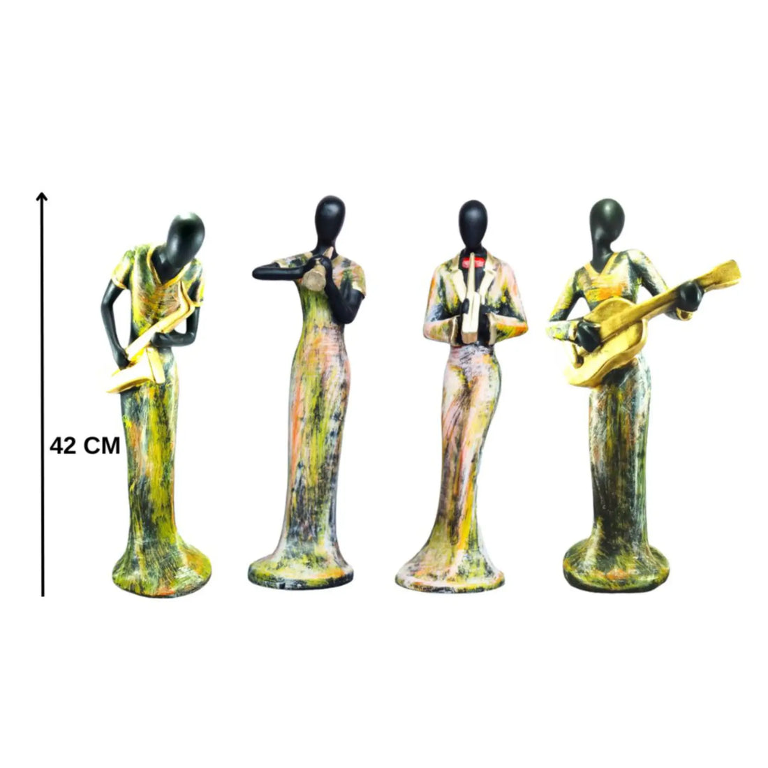 Multicolour Set Of 4 ladies playing instruments Statue In Polyresin