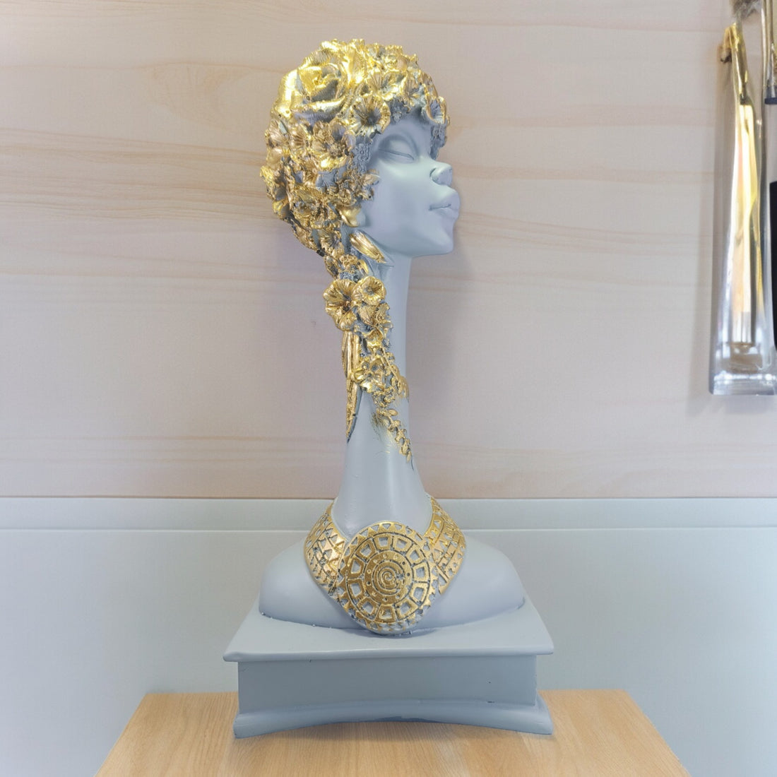 Timeless Beauty in gray: Resin Handcrafted African Lady Statue