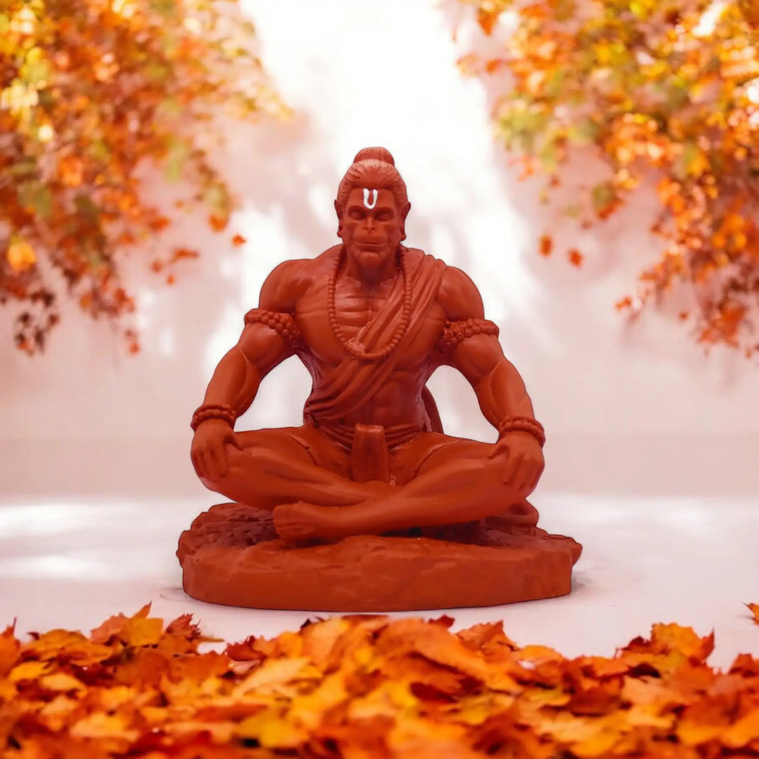 Orange Hanuman Statue in Meditating Pose