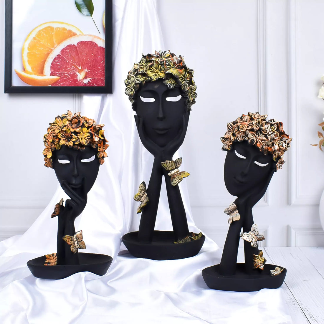 3 lady Ladies Face Decorative showpiece