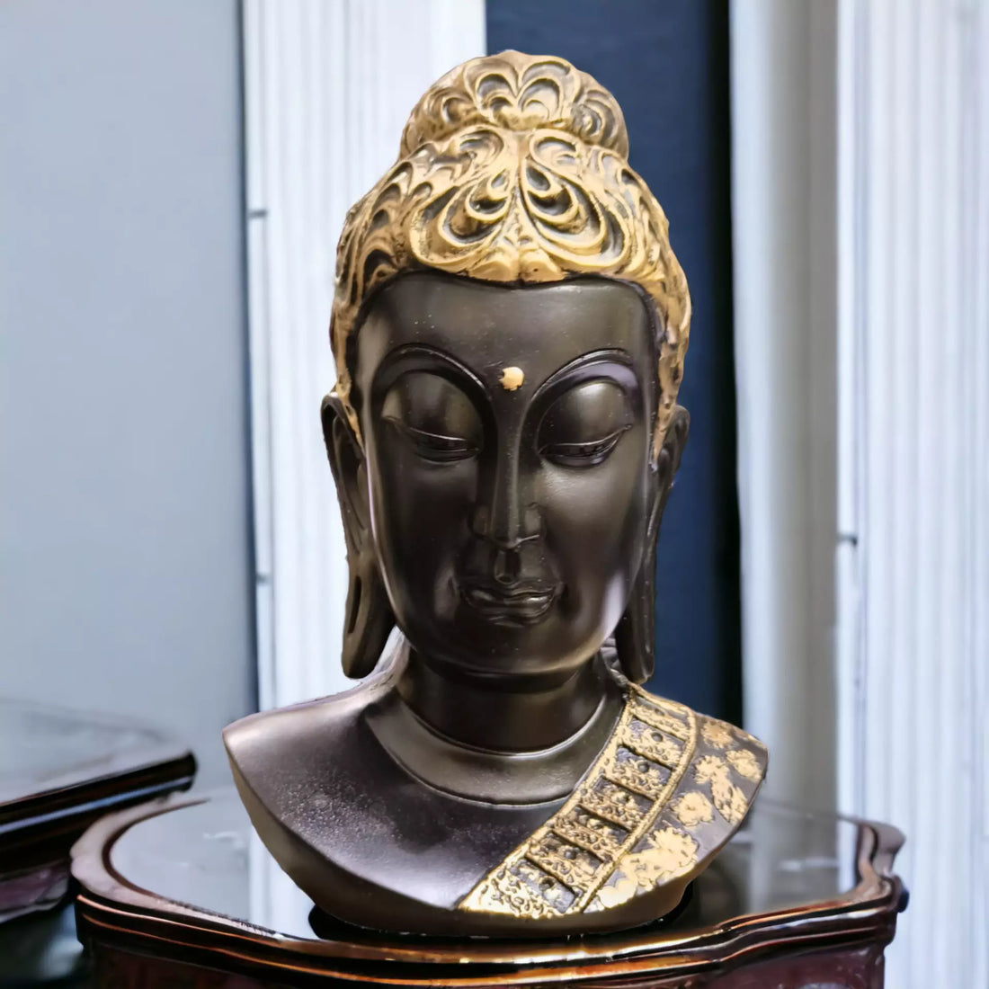Black Big Buddha Face Resin Sculpture