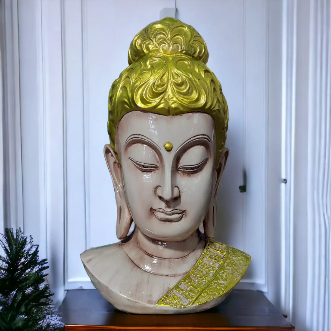 White Big Buddha Face Resin Meditation Sculpture