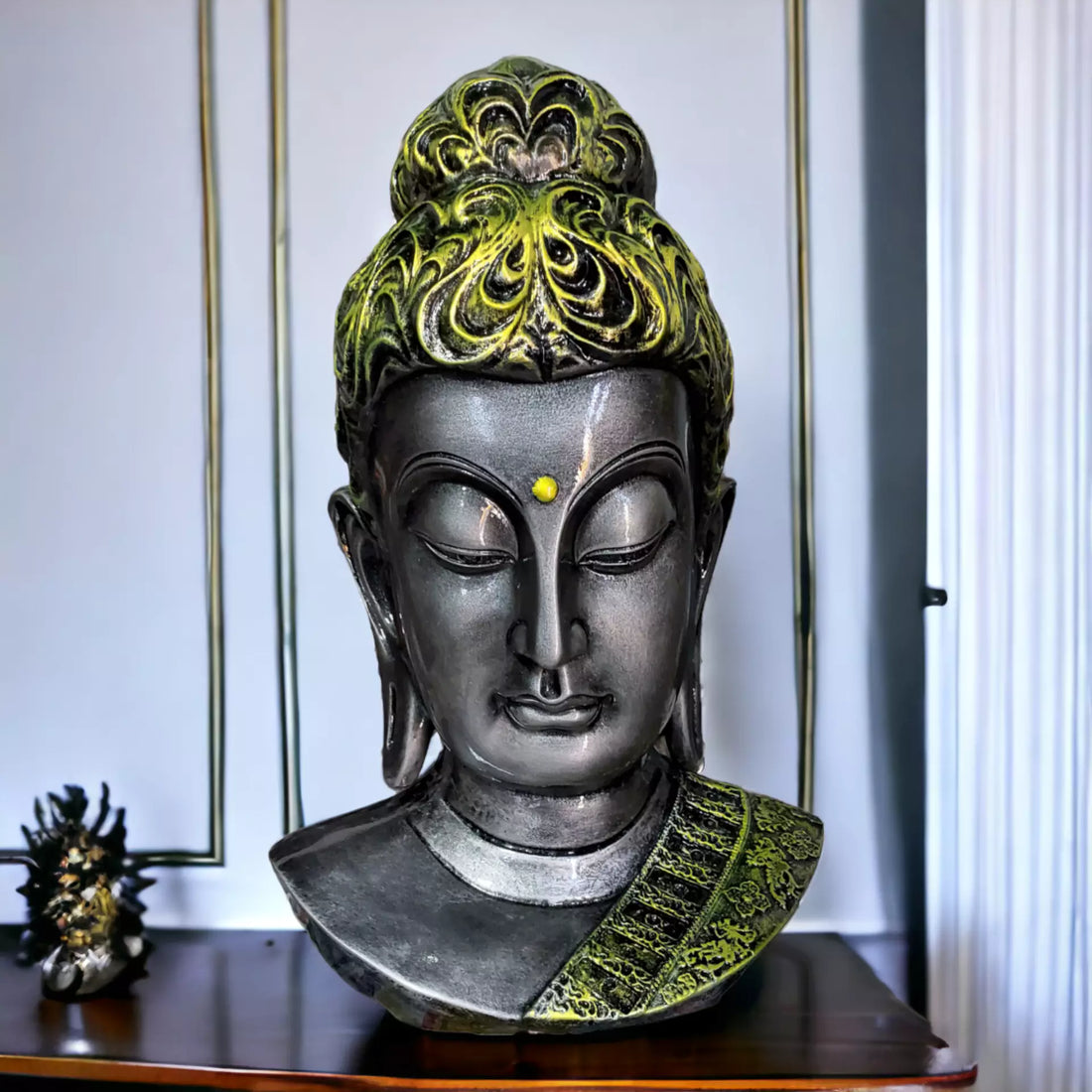 Silver Big Buddha Face Resin Statue