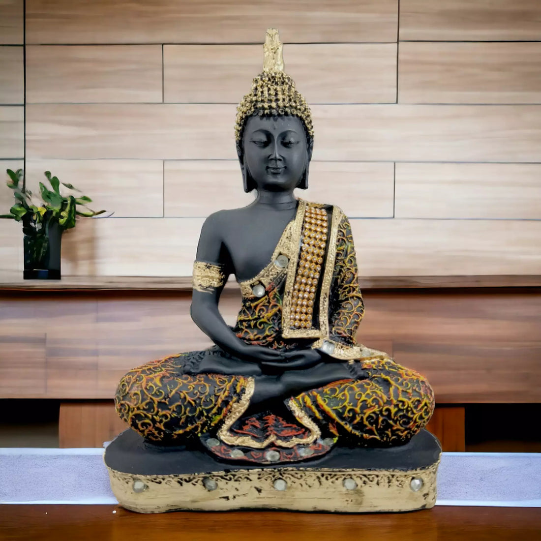 Orange Samadhi Buddha Idol Statue Showpiece in Polyresin