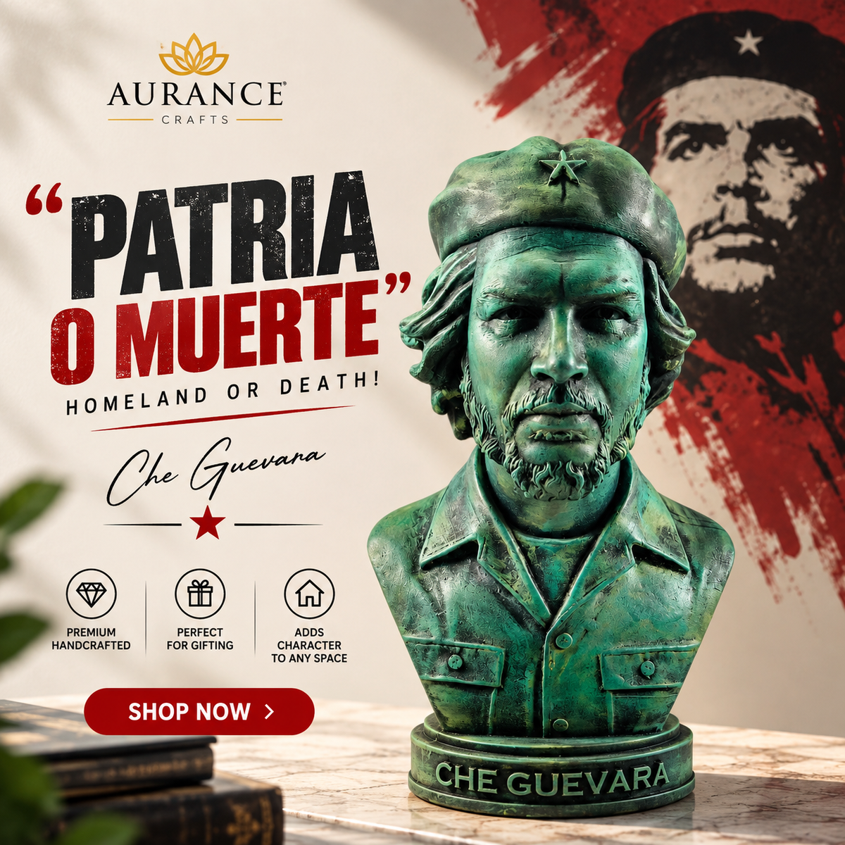 Che Guevara Bust Statue – Vintage Green Historical Collectible | Aurance Crafts