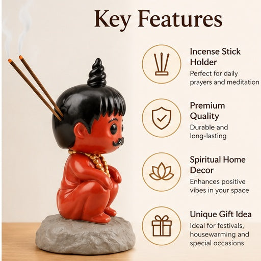 Chota Pandit Incense Stick Holder – Cute Monk Figurine for Home Temple &amp; Spiritual Decor