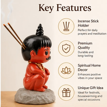 Chota Pandit Incense Stick Holder – Cute Monk Figurine for Home Temple &amp; Spiritual Decor