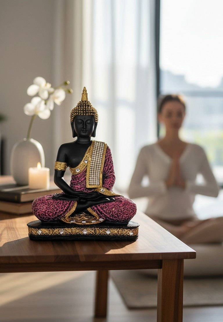Pink Samadhi Buddha Idol Statue Showpiece in Polyresin