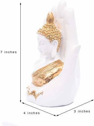 Serene White Palm Buddha: Handcrafted Resin Statue of Tranquility and Enlightenment