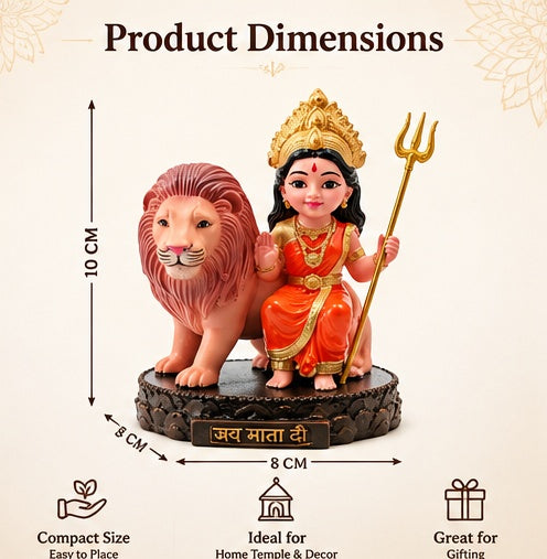Maa Durga Bal Avtar with Lion Statue – Powerful Resin Idol for Prayer, Home Temple &amp; Car Dashboard
