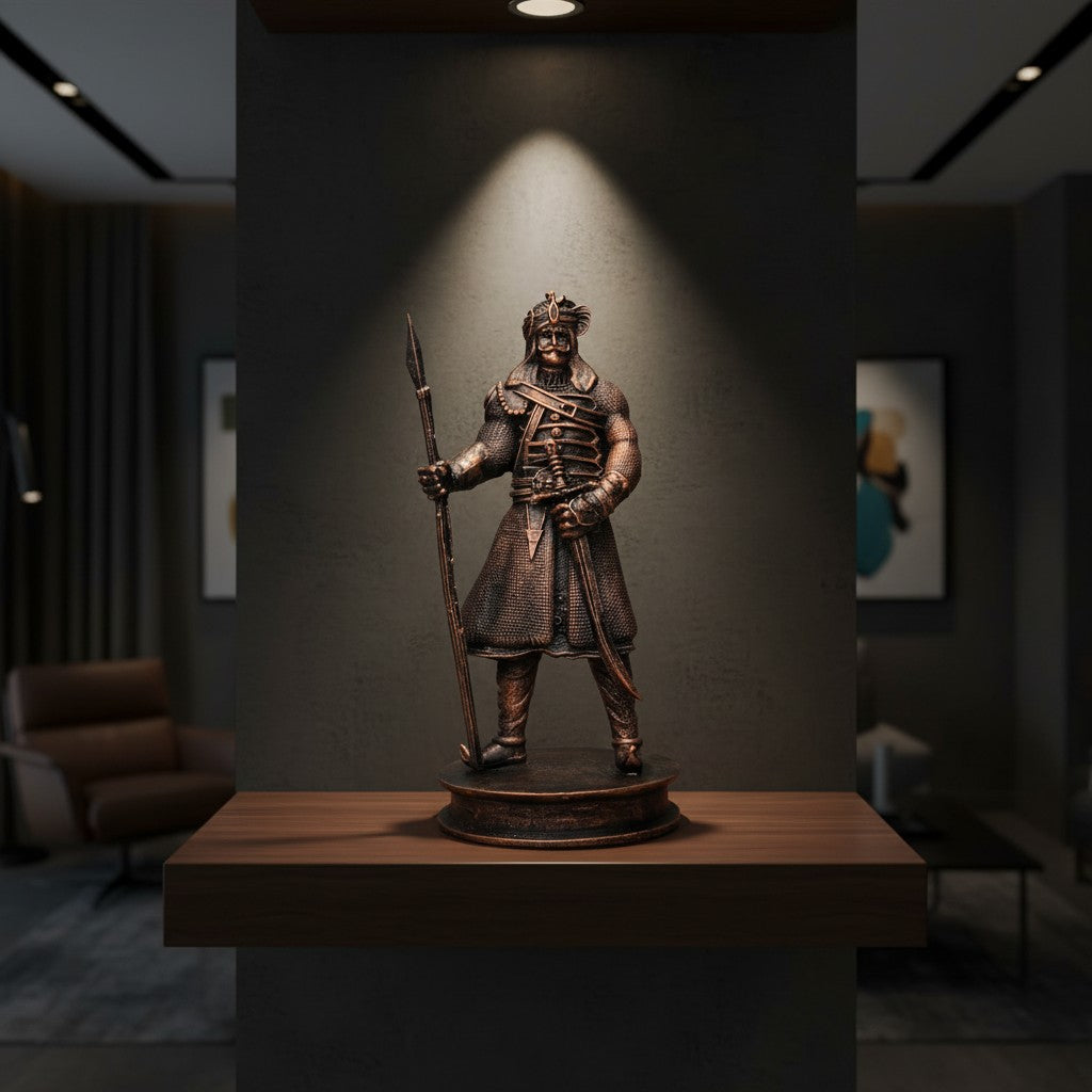 Maharana Pratap Statue – 6 Inch Rajput Warrior Idol with Spear &amp; Sword | Premium Resin Showpiece for Home &amp; Office Decor, Rajasthan Heritage Gifting