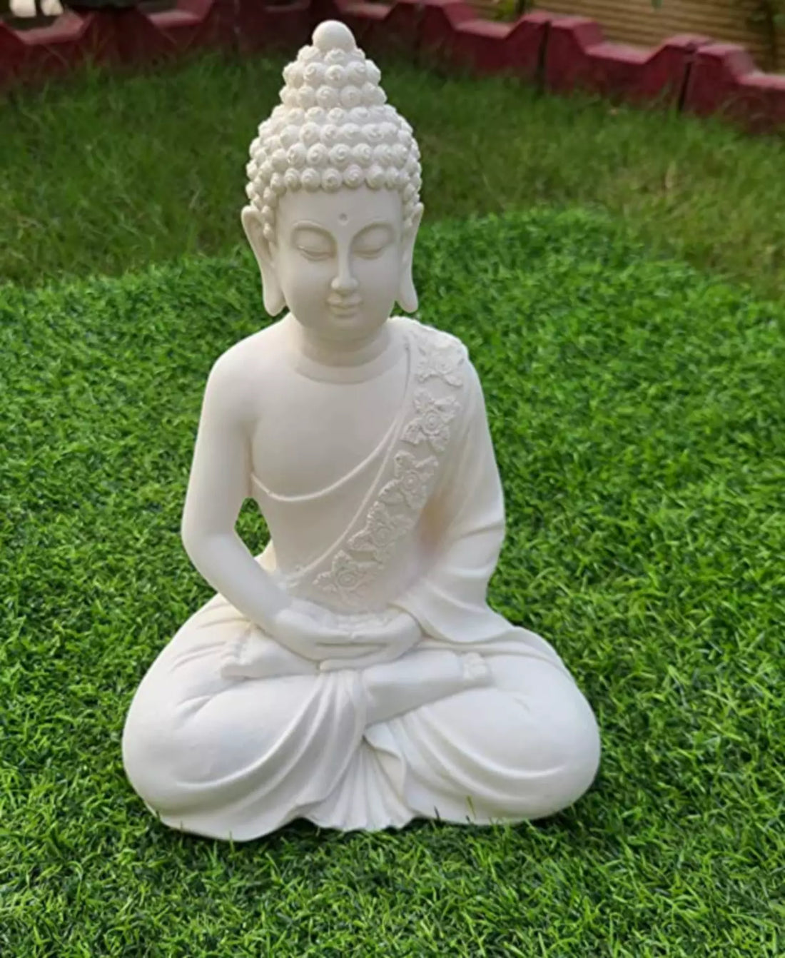 White Meditating Buddha Samadhi Resin Statue