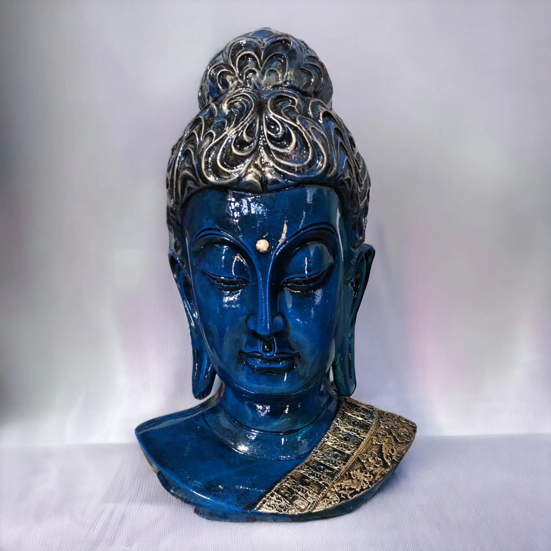 Blue Big Buddha Face Resin Spiritual Sculpture