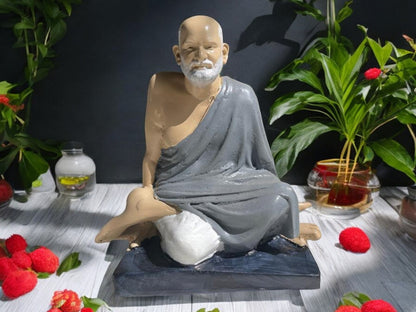Neem Karoli Baba Resin Statue – Kainchi Dham Inspired Handmade Idol | Marble Powder Handcrafted Spiritual Decor &amp; Gift