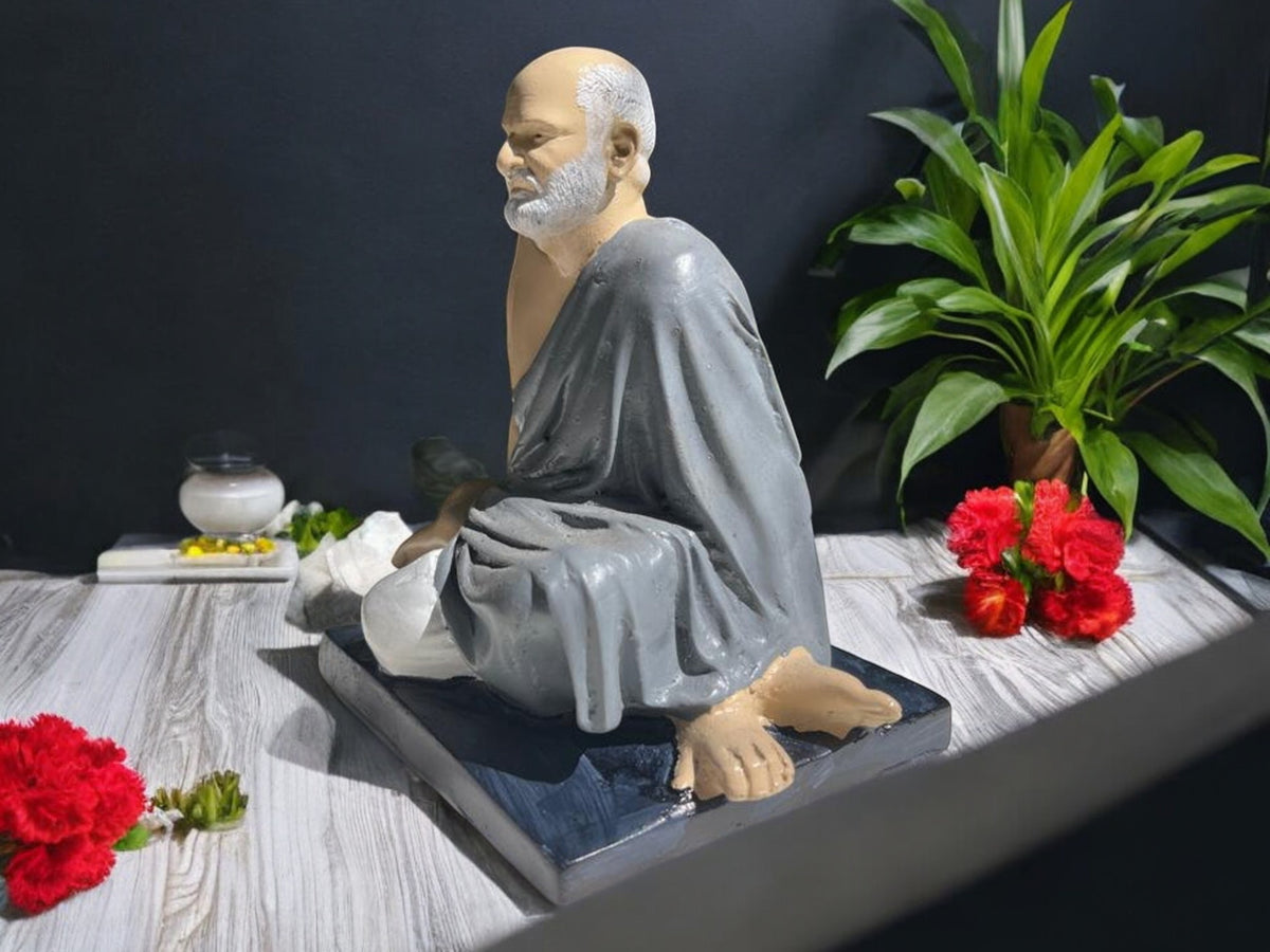 Neem Karoli Baba Resin Statue – Kainchi Dham Inspired Handmade Idol | Marble Powder Handcrafted Spiritual Decor &amp; Gift