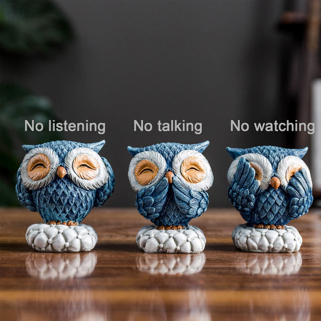 Blue Moon Guardians: Set of 3 Handcrafted Owl Statue