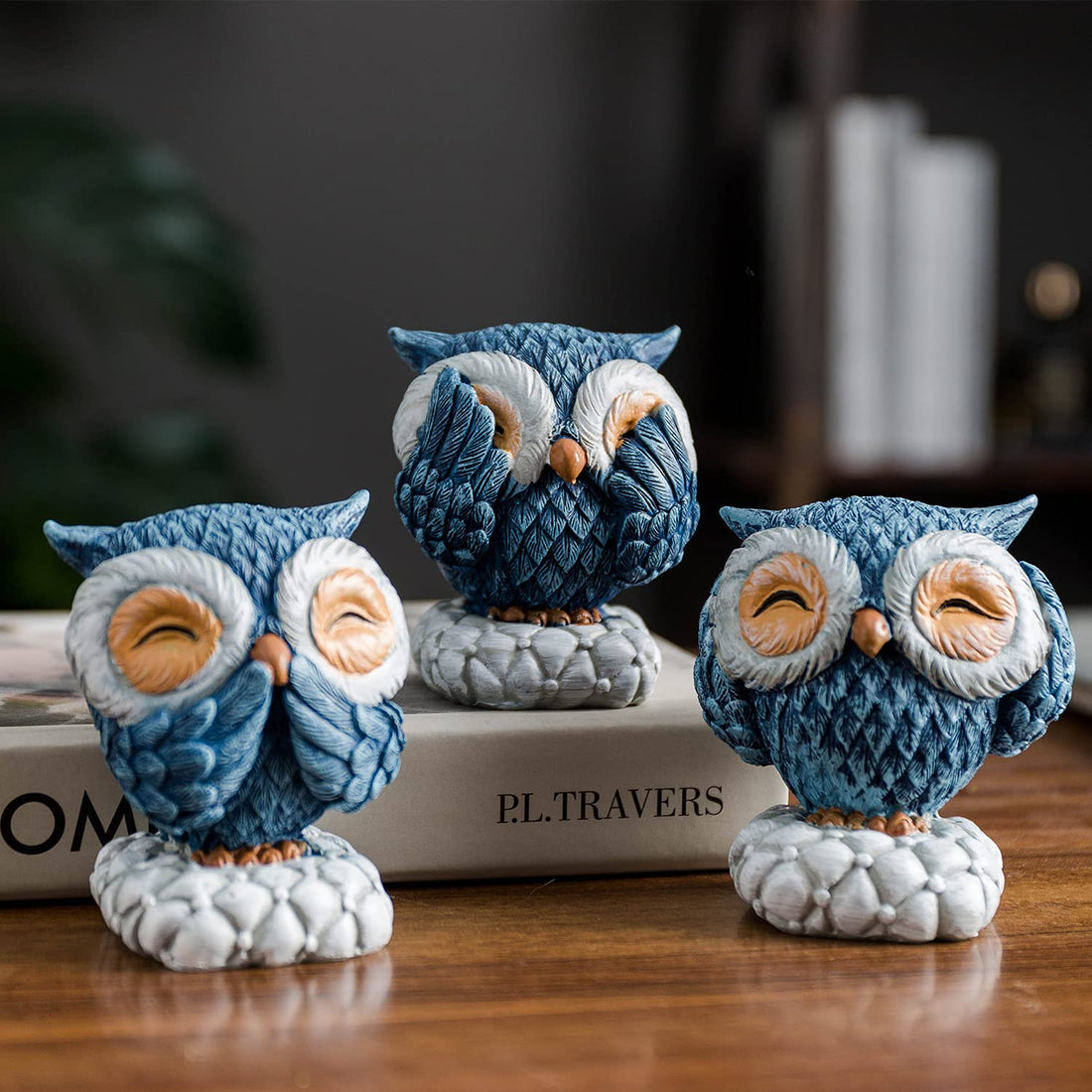 Blue Moon Guardians: Set of 3 Handcrafted Owl Statue