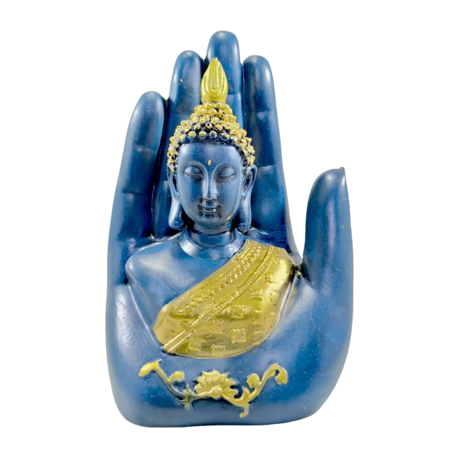 Blue Palm Buddha Resin Sculpture