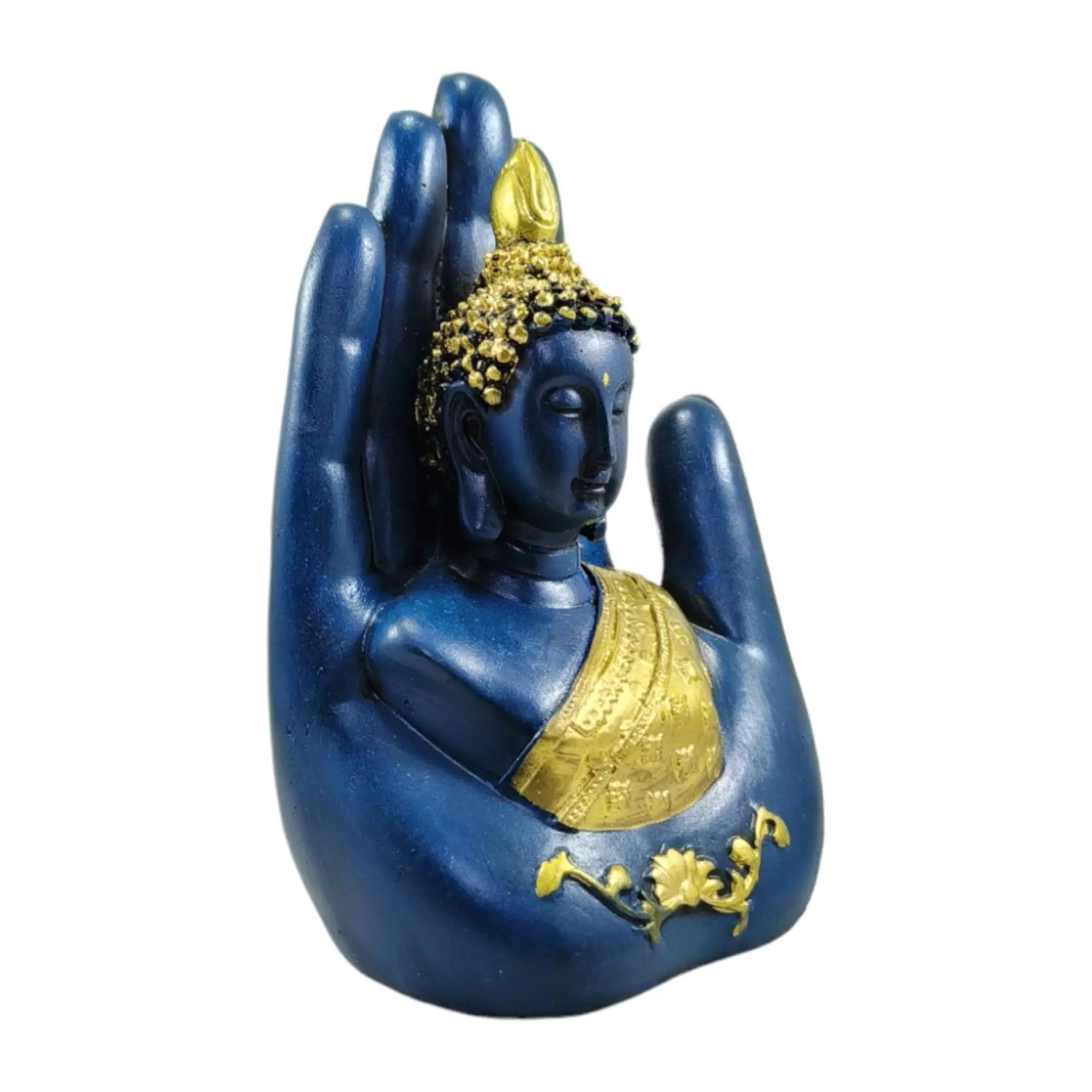 Blue Palm Buddha Resin Sculpture