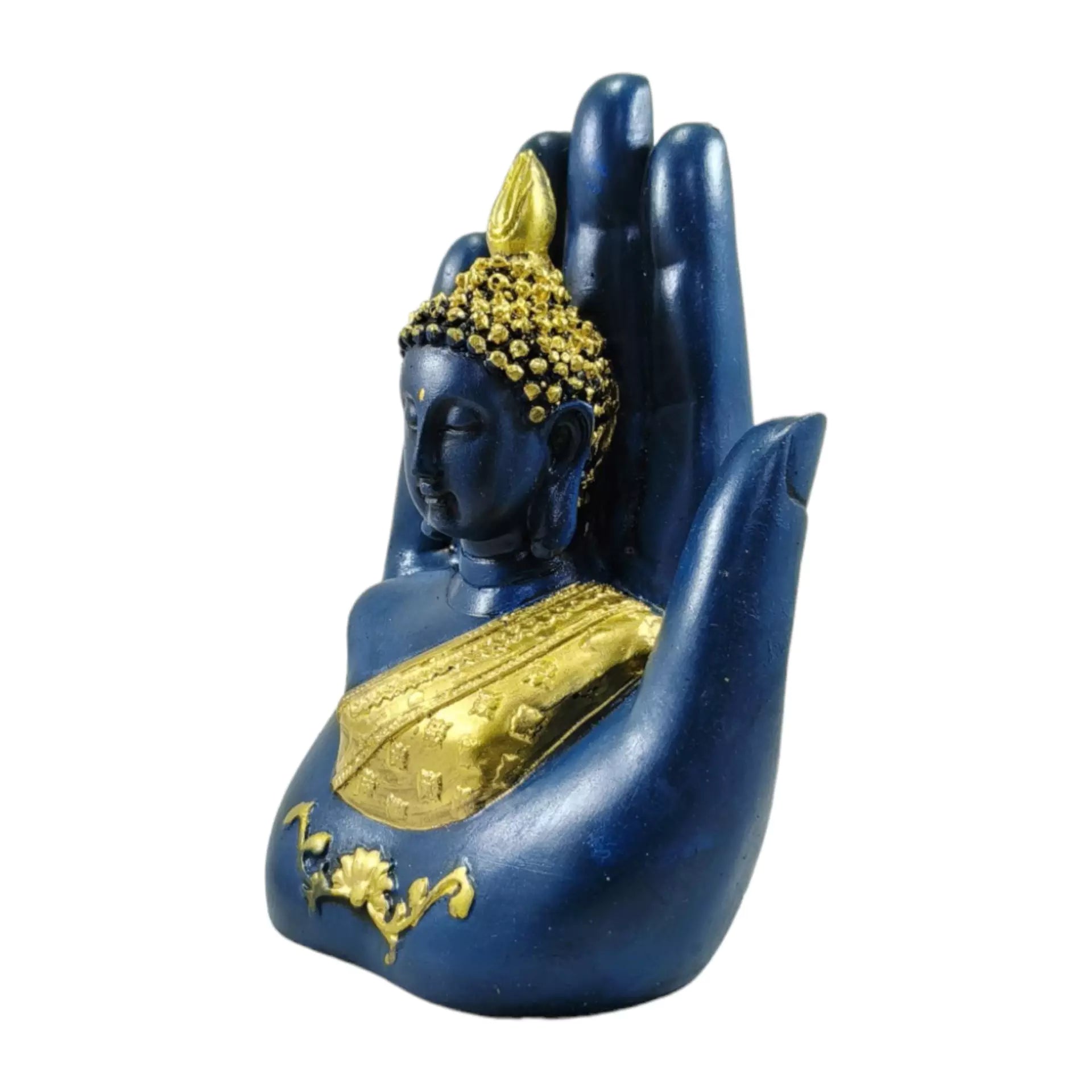 Blue Palm Buddha Resin Sculpture