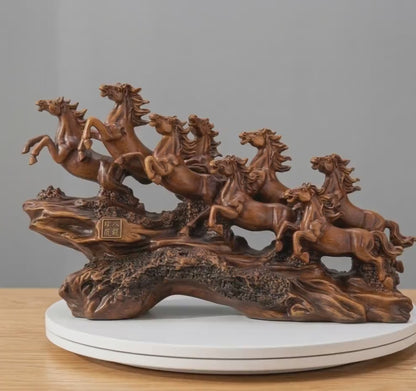 Running Seven Horses Resin Showpiece for Home Decor &amp; Vastu | Handmade Premium Feng Shui Horse Statue
