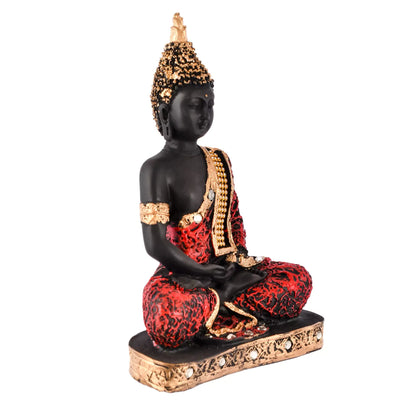 Red Samadhi Buddha Idol Statue Showpiece in Polyresin