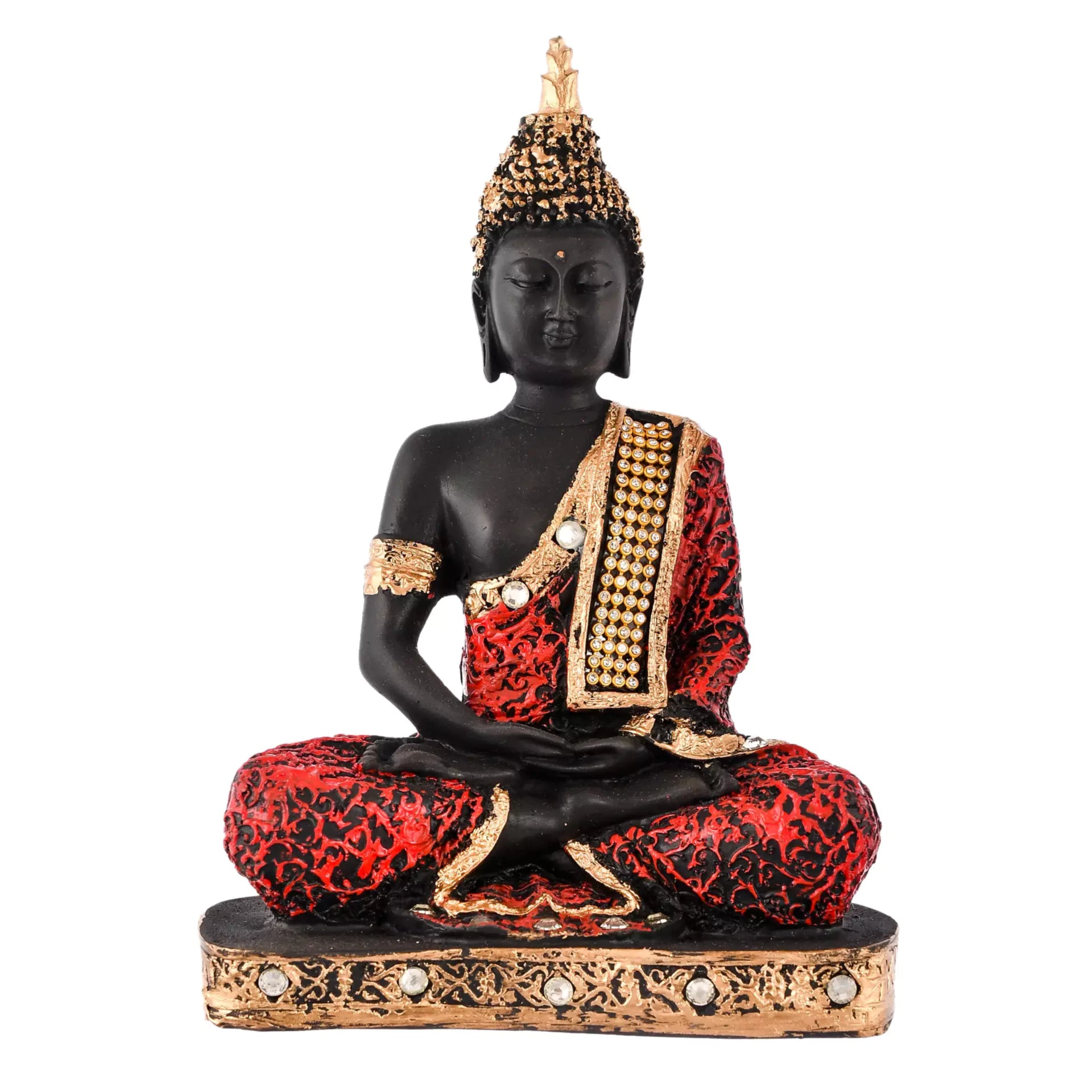 Red Samadhi Buddha Idol Statue Showpiece in Polyresin