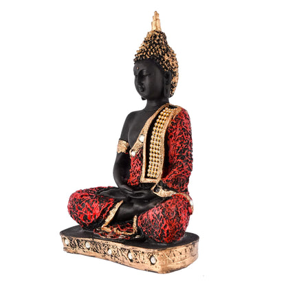 Red Samadhi Buddha Idol Statue Showpiece in Polyresin
