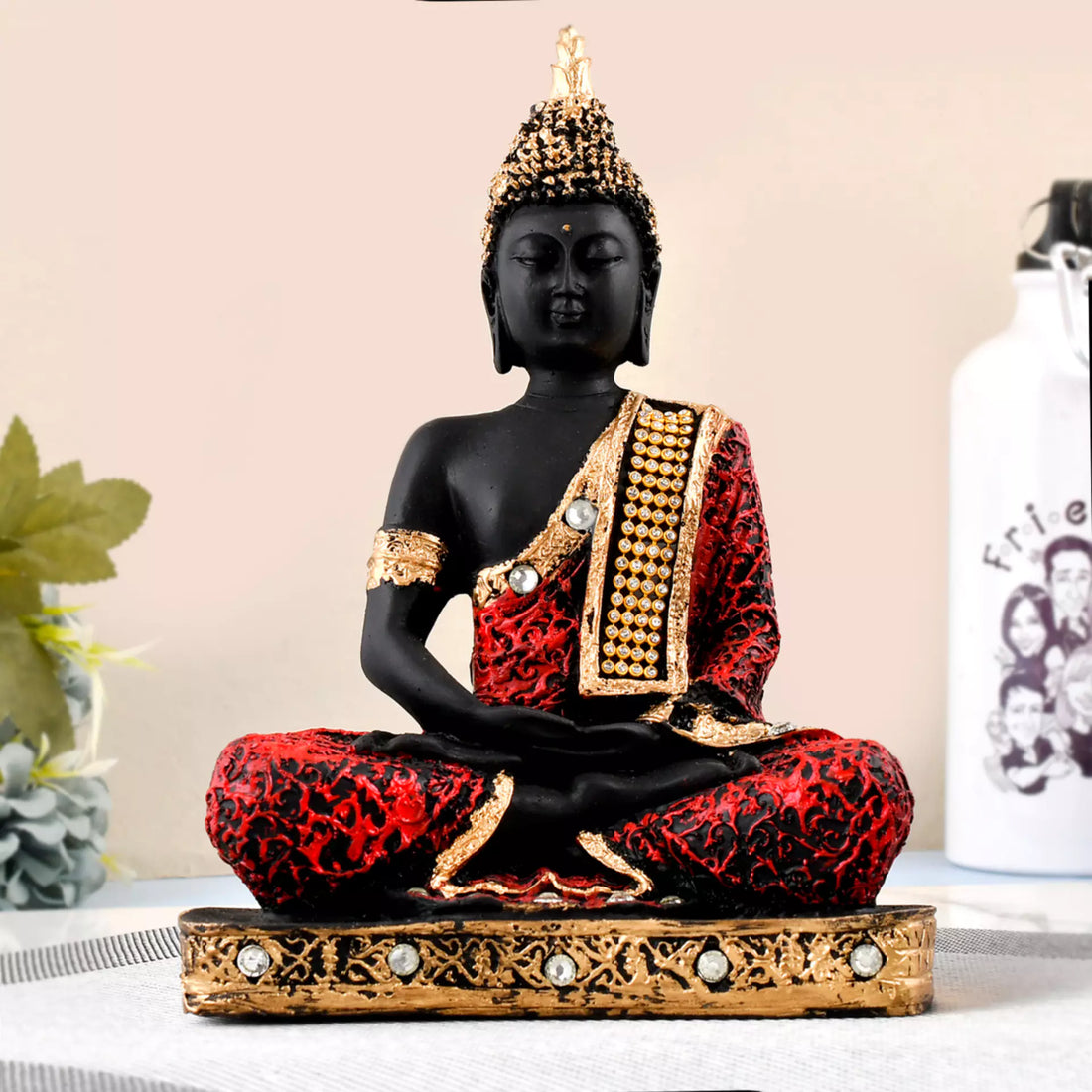 Red Samadhi Buddha Idol Statue Showpiece in Polyresin