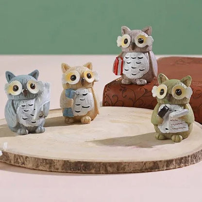 Charming Owl Set: Four Unique Resin Sculptures