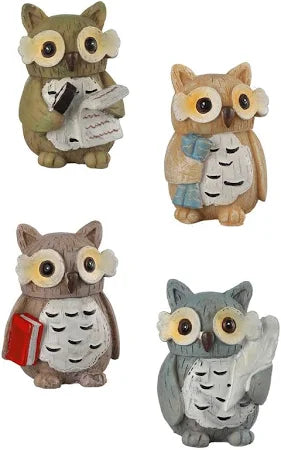 Charming Owl Set: Four Unique Resin Sculptures